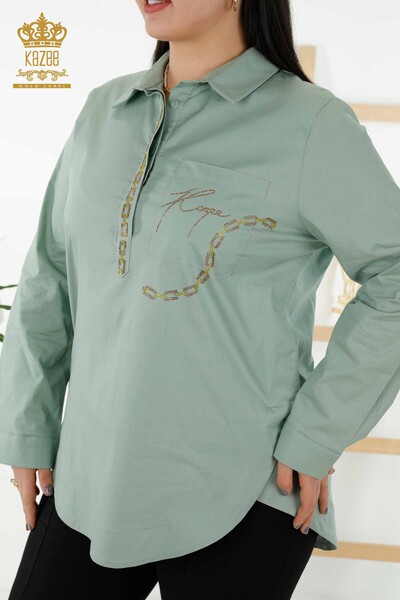 Wholesale Women's Shirt - Back Rose Pattern - Green - 20110 | KAZEE - Thumbnail