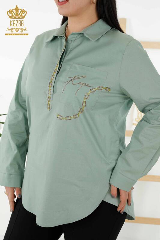 Wholesale Women's Shirt - Back Rose Pattern - Green - 20110 | KAZEE