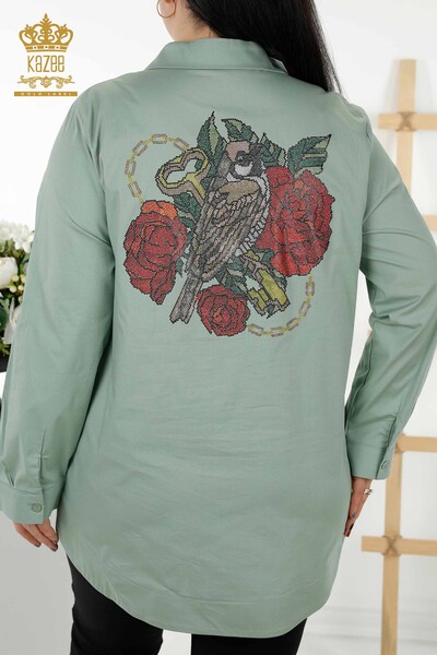 Wholesale Women's Shirt - Back Rose Pattern - Green - 20110 | KAZEE - Thumbnail