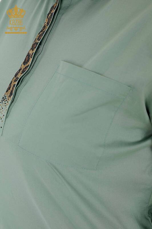 Wholesale Women's Shirt Back Tiger Detailed Stone Embroidered Pocket Detailed - 20005 | KAZEE