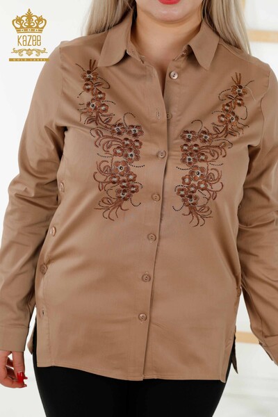Wholesale Women's Shirts Button Detailed Mink - 20395 | KAZEE - Thumbnail