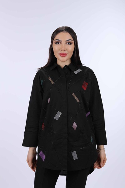 Wholesale Women's Shirt Colored Striped Stone Embroidered - 20065 | KAZEE - Thumbnail