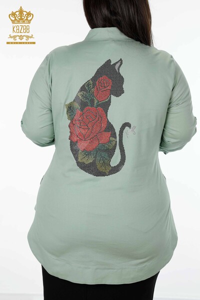 Wholesale Women's Shirt Cotton Colored Stone Embroidered Pattern - 20075 | KAZEE - Thumbnail