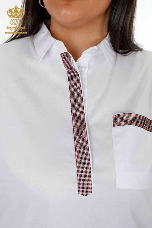 Wholesale Women's Shirt Cotton Colored Stone Embroidered Pattern - 20075 | KAZEE