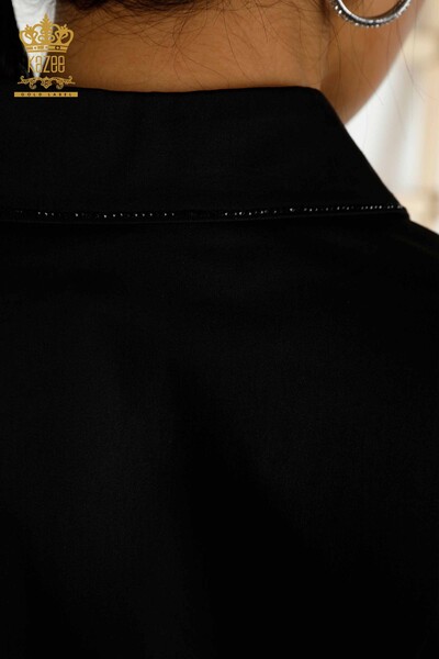 Wholesale Women's Shirt Crystal Stone Embroidered Black - 20231 | KAZEE - Thumbnail