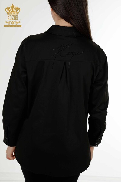 Wholesale Women's Shirt Crystal Stone Embroidered Black - 20250 | KAZEE - Thumbnail