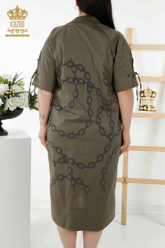 Wholesale Women's Shirt Dress - Chain Pattern - Khaki - 20379 | KAZEE