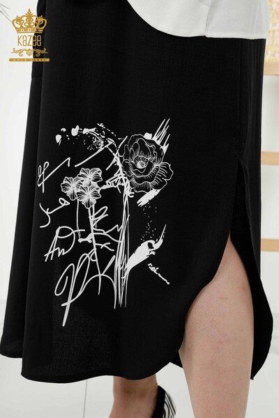 Wholesale Women's Shirt Dress - Floral Pattern - White Black - 20367 | KAZEE - Thumbnail