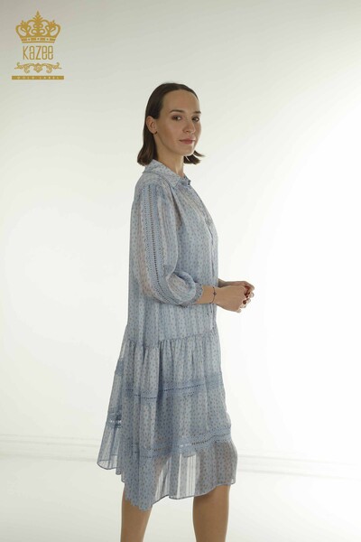 Kazee - Wholesale Women's Shirt Dress Patterned Blue - 17172 | KAZEE (1)