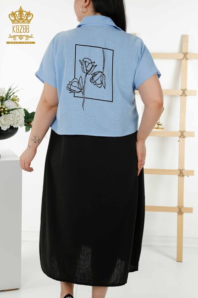 Wholesale Women's Shirt Dress - Short Sleeve - Patterned Blue - 20377 | KAZEE - Thumbnail