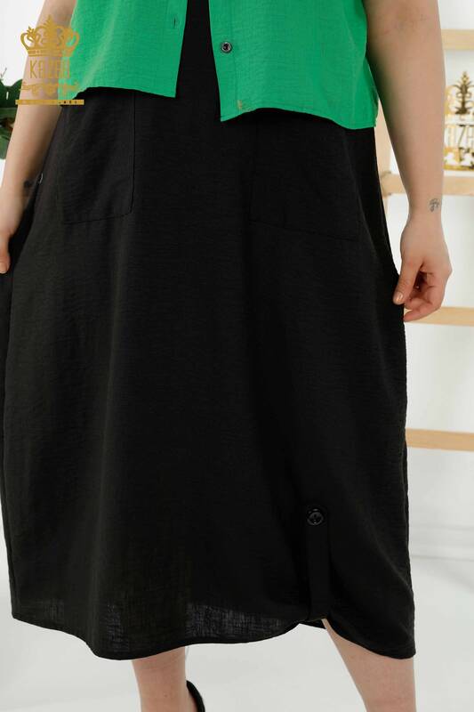 Wholesale Women's Shirt Dress - Short Sleeve - Patterned Green - 20377 | KAZEE