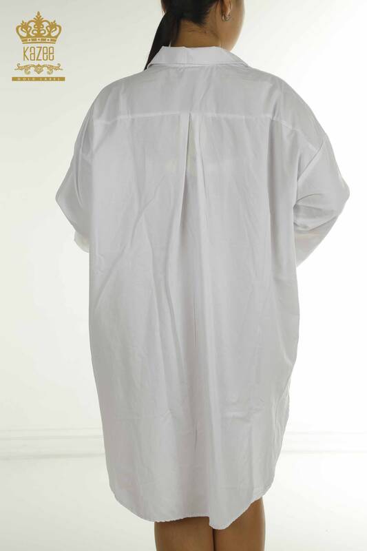 Wholesale Women's Shirt Dress Stone Embroidered Ecru - 2402-211636 | S&M