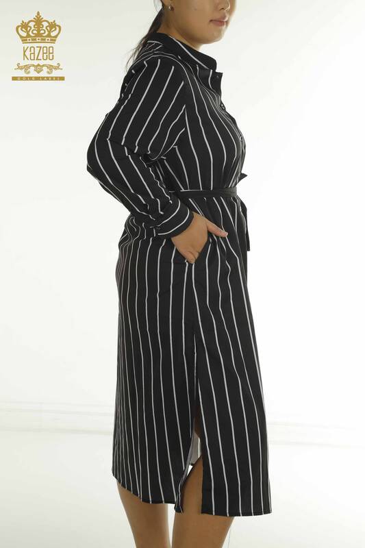 Wholesale Women's Shirt Dress Striped Black - 2402-211672 | S&M