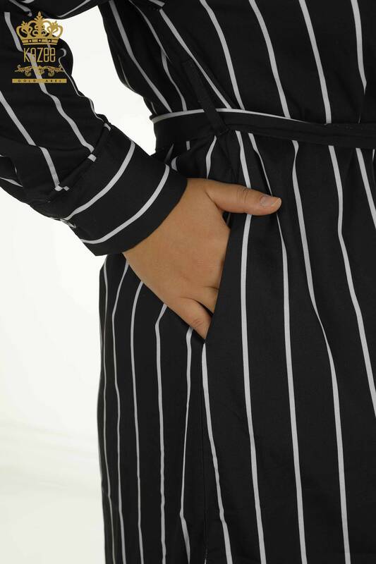 Wholesale Women's Shirt Dress Striped Black - 2402-211672 | S&M