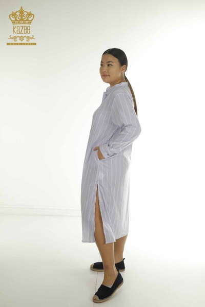 Wholesale Women's Shirt Dress Striped Blue - 2402-211672 | S&M - Thumbnail