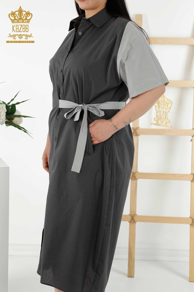 Wholesale Women's Shirt Dress - Two Colors - Anthracite Gray - 20378 | KAZEE - 7