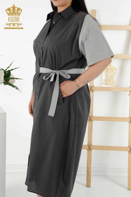 Wholesale Women's Shirt Dress - Two Colors - Anthracite Gray - 20378 | KAZEE