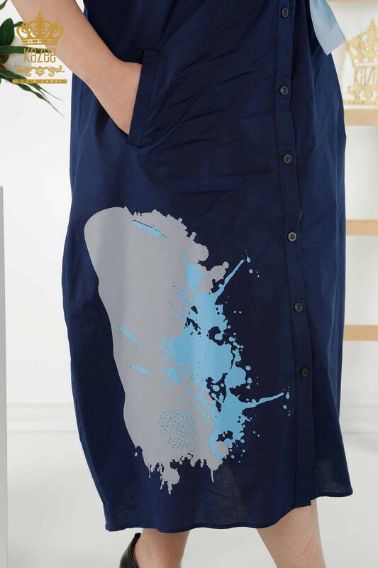 Wholesale Women's Shirt Dress - Two Colors - Navy Blue - 20378 | KAZEE