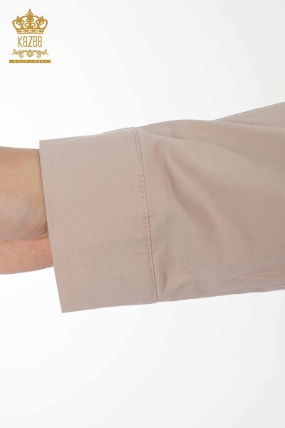 Wholesale Women's Shirt Half Button Beige - 17230 | KAZEE - Thumbnail