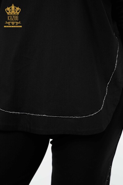 Wholesale Women's Shirt Half Button Black - 20130 | KAZEE - Thumbnail