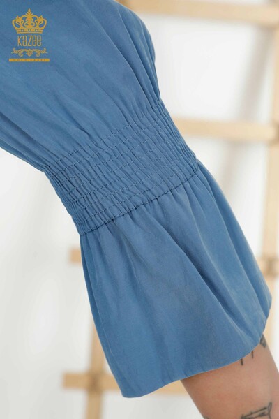Wholesale Women's Shirt - Half Button Detailed - Blue - 20316 | KAZEE - Thumbnail