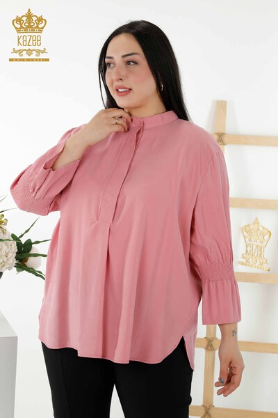 Wholesale Women's Shirt - Half Button Detailed - Dried Rose - 20316 | KAZEE - Thumbnail
