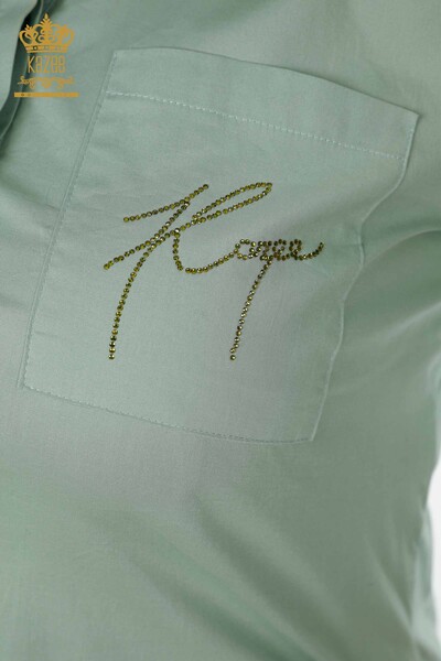Wholesale Women's Shirt Half Button Mint - 20130 | KAZEE - Thumbnail