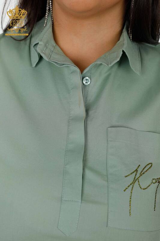 Wholesale Women's Shirt Half Button Mint - 20130 | KAZEE