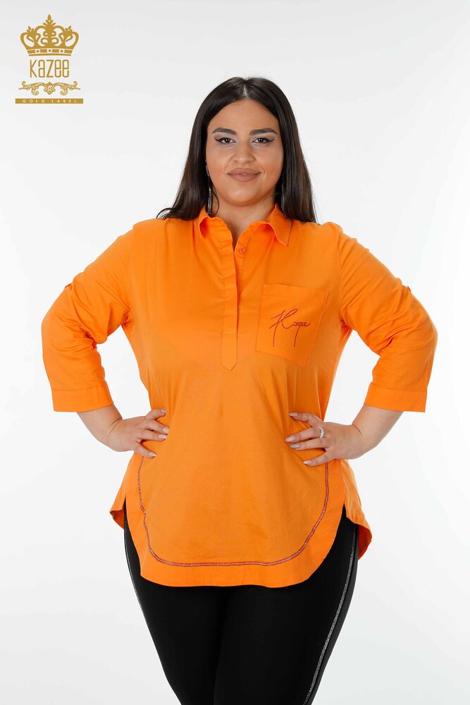 Wholesale Women's Shirt Half Button Orange - 20130 | KAZEE