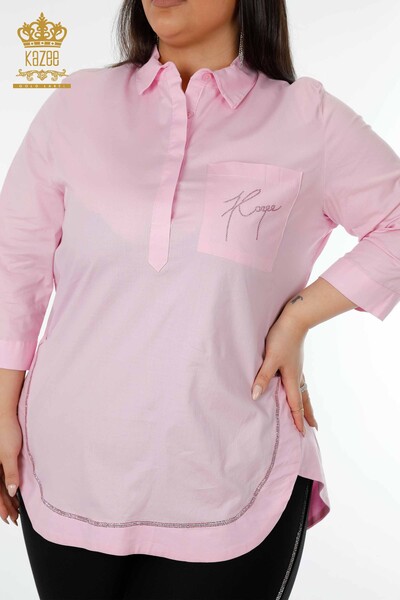 Wholesale Women's Shirt Half Button Pink - 20130 | KAZEE - Thumbnail