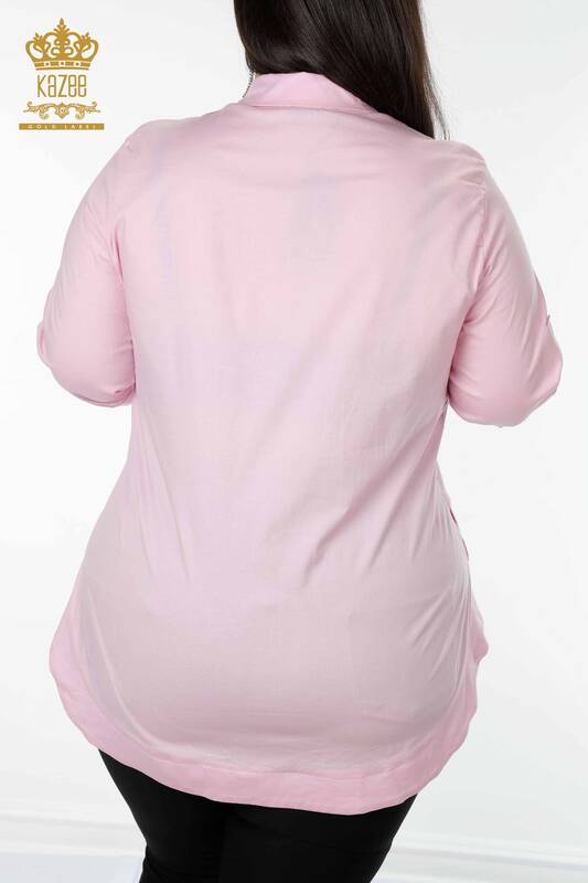 Wholesale Women's Shirt Half Button Pink - 20130 | KAZEE