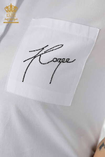 Wholesale Women's Shirt Half Button White - 20130 | KAZEE - Thumbnail