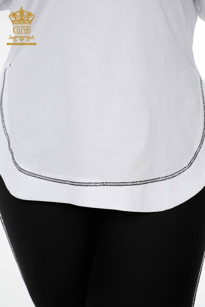Wholesale Women's Shirt Half Button White - 20130 | KAZEE - Thumbnail