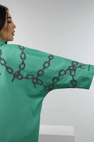 Wholesale Women's Shirt Front Short Back Long Back Chain Patterned - 20078 | KAZEE - Thumbnail