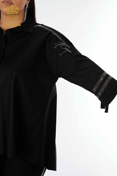 Wholesale Women's Shirt Patterned Letter Detailed Black - 17141 | KAZEE - Thumbnail