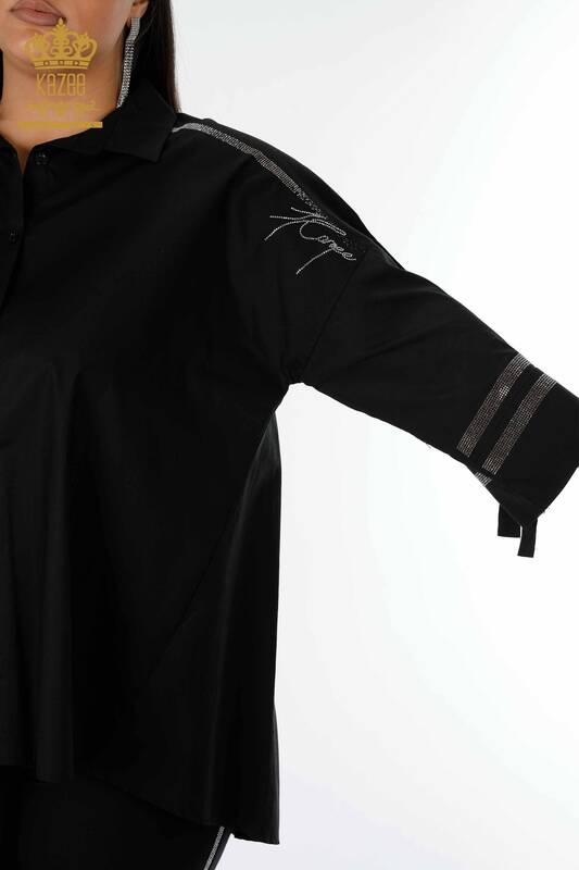 Wholesale Women's Shirt Patterned Letter Detailed Black - 17141 | KAZEE