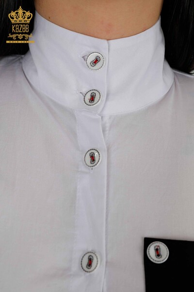 Wholesale Women's Shirt Pocket Detailed White Black - 20309 | KAZEE - Thumbnail