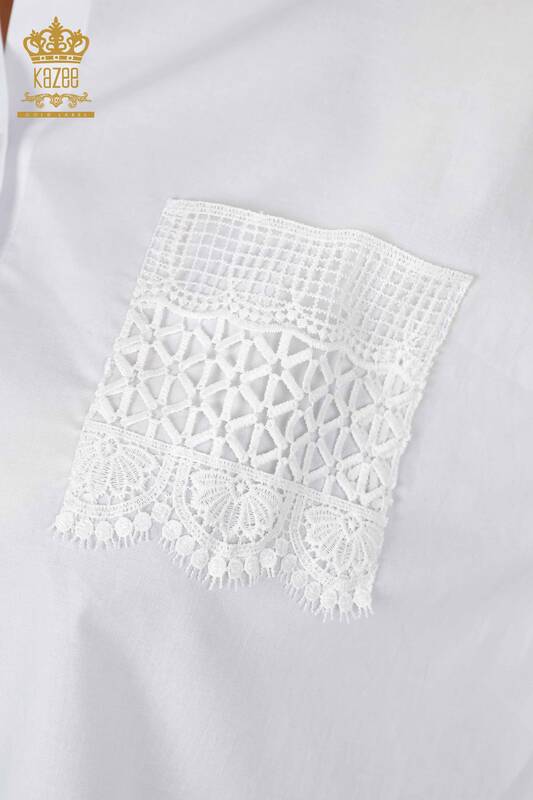 Wholesale Women's Shirt Pocket Lace Detailed Cotton - 20207 | KAZEE