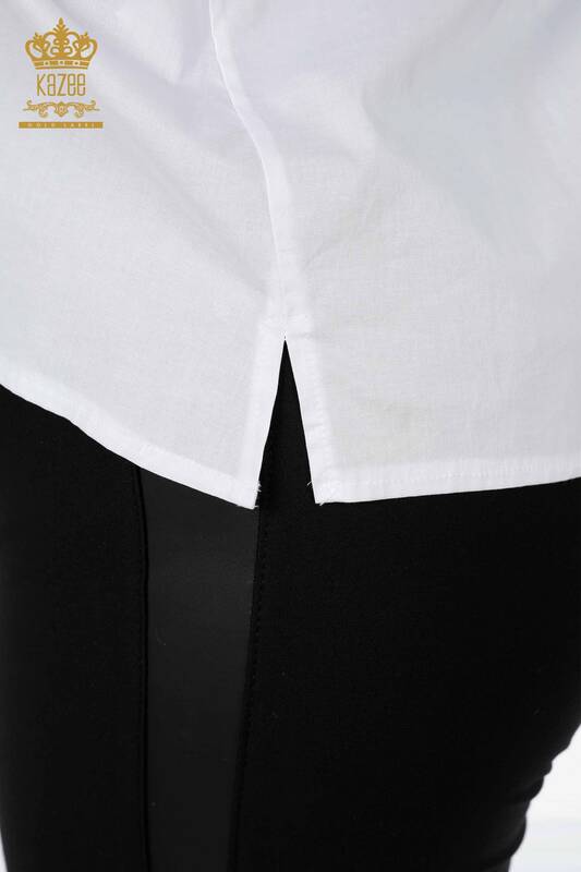 Wholesale Women's Shirt Pocket Lace Detailed Cotton - 20207 | KAZEE