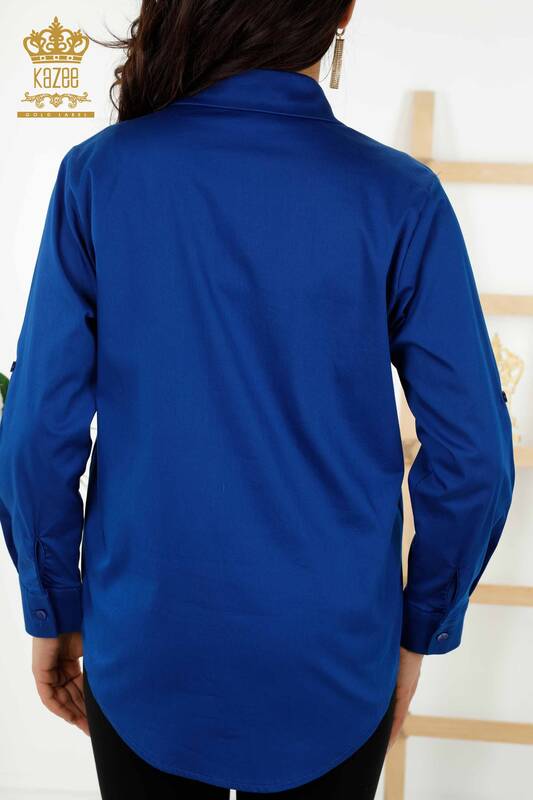 Wholesale Women's Shirt Rose Pattern Dark Blue - 20243 | KAZEE
