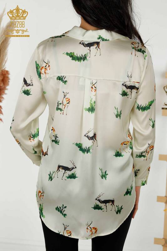 Wholesale Women's Shirt Satin Animal Figure - 17102 | KAZEE