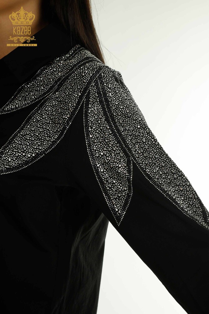Wholesale Women's Shirt with Shoulder Detail Black - 20478 | KAZEE - 4