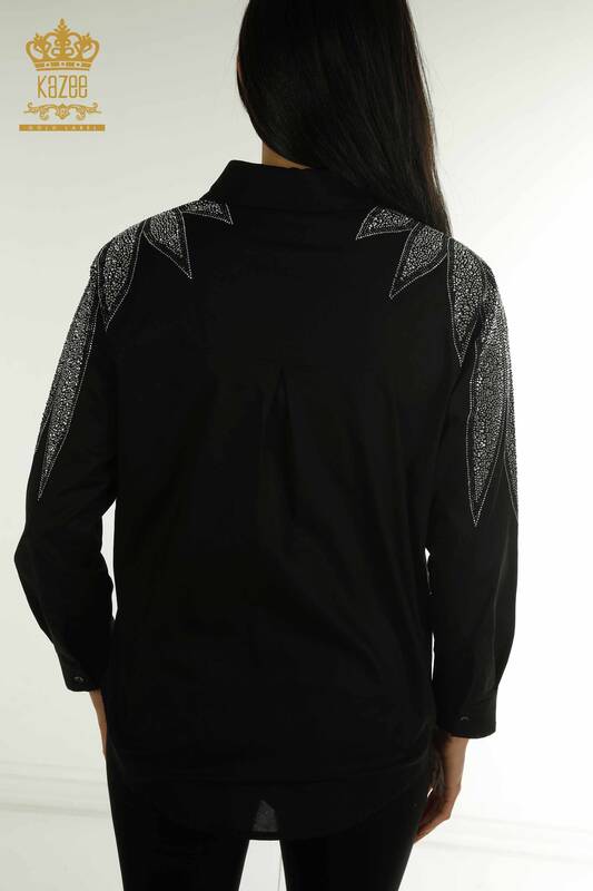Wholesale Women's Shirt with Shoulder Detail Black - 20478 | KAZEE