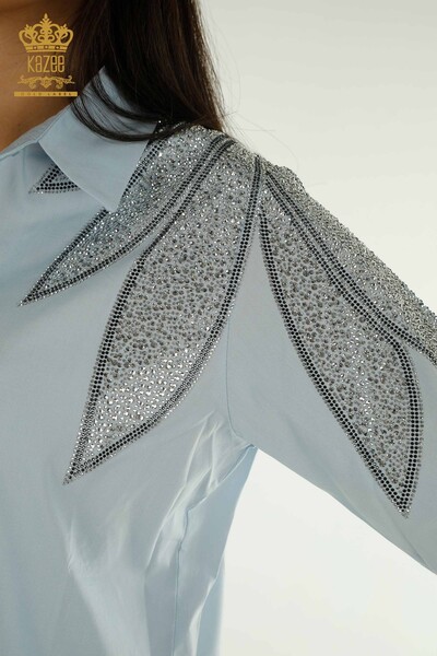 Wholesale Women's Shirt with Shoulder Detail Blue - 20478 | KAZEE - Thumbnail