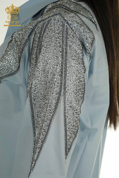 Wholesale Women's Shirt with Shoulder Detail Blue - 20478 | KAZEE - Thumbnail