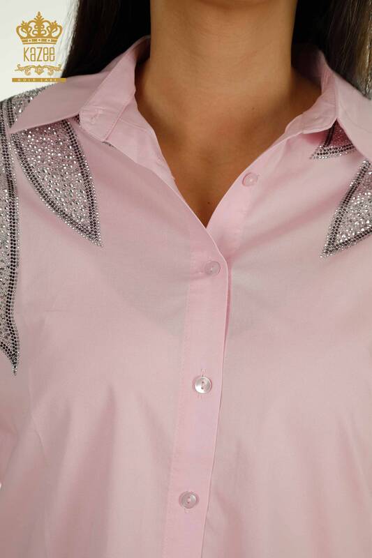 Wholesale Women's Shirt with Shoulder Detail Pink - 20478 | KAZEE