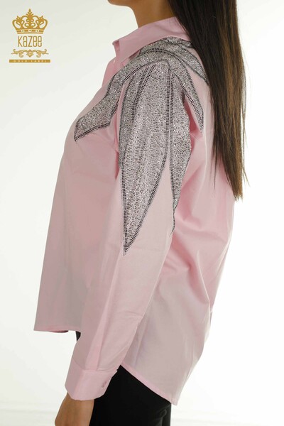 Wholesale Women's Shirt with Shoulder Detail Pink - 20478 | KAZEE - Thumbnail