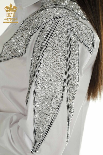 Wholesale Women's Shirt White with Shoulder Detail - 20478 | KAZEE - Thumbnail