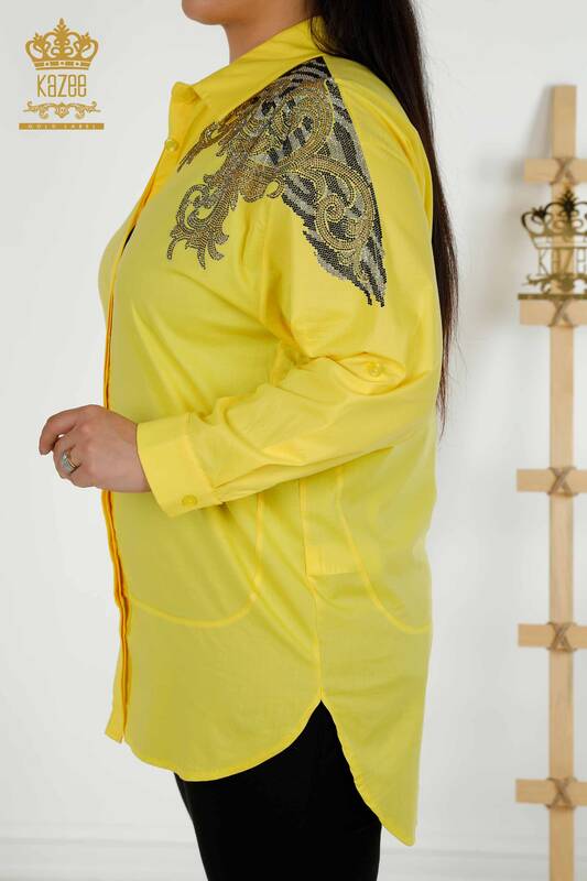 Wholesale Women's Shirt - Shoulder Detailed - Yellow - 20440 | KAZEE