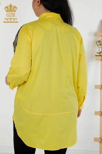 Wholesale Women's Shirt - Shoulder Detailed - Yellow - 20440 | KAZEE - Thumbnail